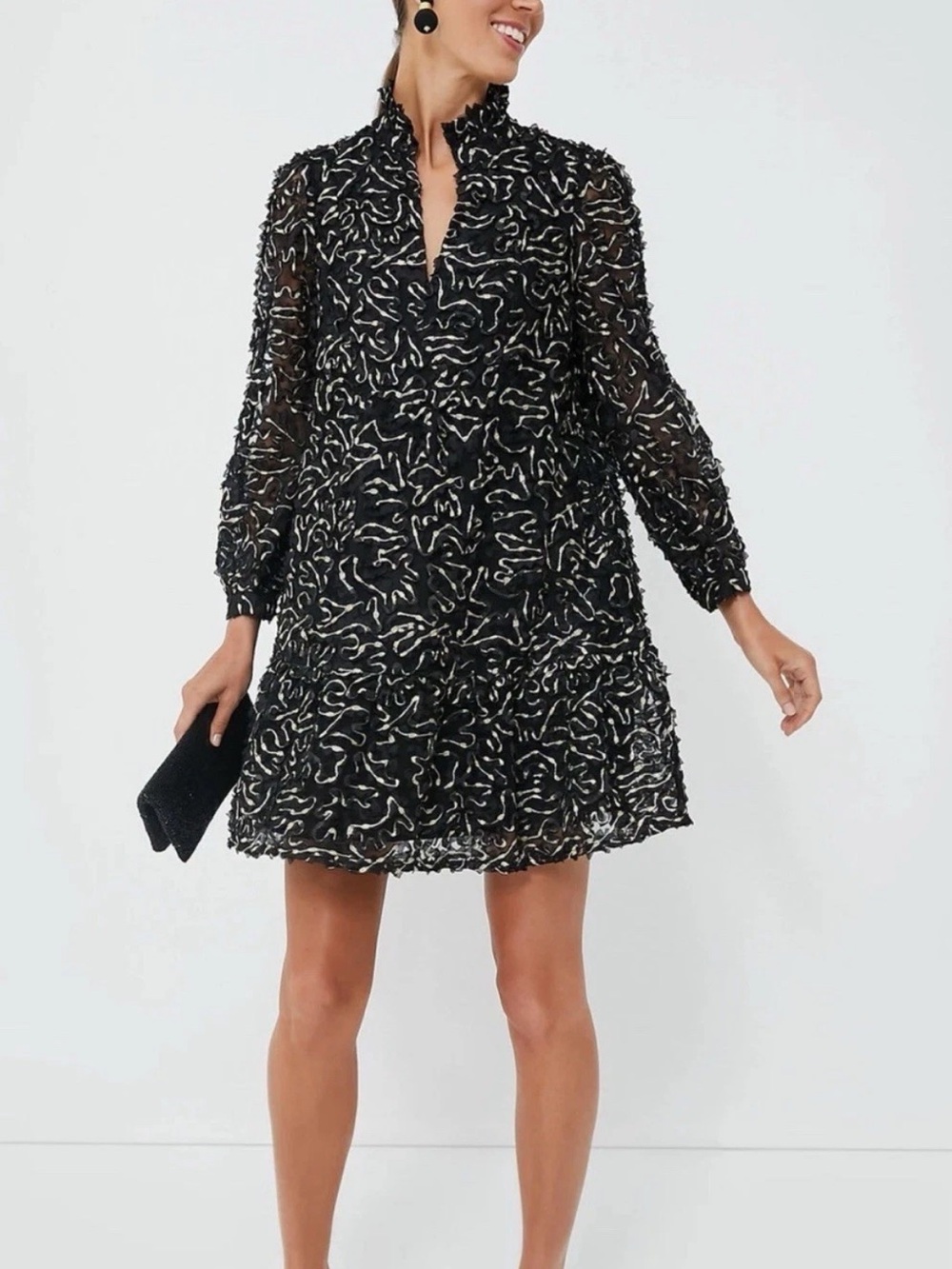 Tuckernuck Nightly Organza Palmerston Dress Black Gold Long Sleeve M Party
